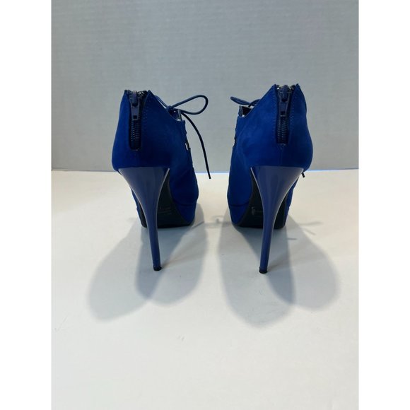 Qupid Platform Dazzling Cobalt Blue Suede Shoes - Picture 5 of 13